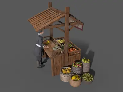 Fruit stand Low-poly 3D model