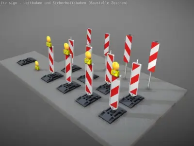 Construction Site Traffic Signs - Pack Low-poly 3D model