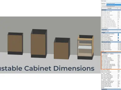 PARAMETRIC REVIT FAMILY Sink Base Cabinet Shelf 1 Door Handle 3D model