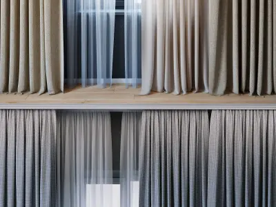 Curtains with tulle set 01  3D model