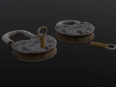 Rusted Lock and Key 3D Model Low-poly 3D model