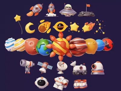 Space and planet item pack Low-poly 3D model
