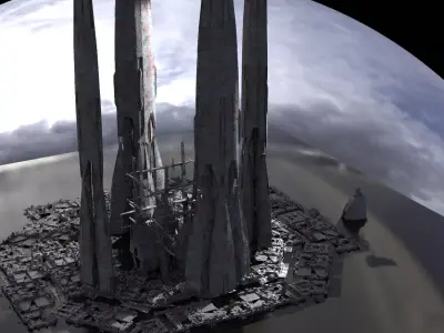 Sci fi Ships under repair scaffolding 3D model