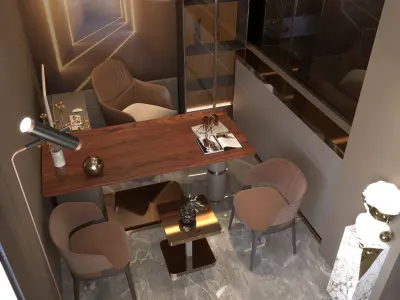Office modern with marble and gold accents 3D model