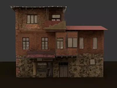 House Low Poly old with roof Low-poly 3D model