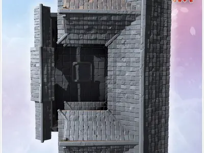 Enclosed courtyard house with circular windows tiled roofs and d 3D print model