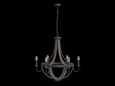 6-Light Distressed Black And Wood Farmhouse Chandelier 3D model