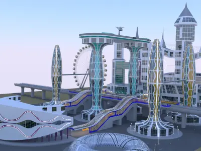 Future city with monorail III 3D model