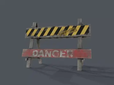 Traffic Barricade with Danger Sign Low-poly 3D model