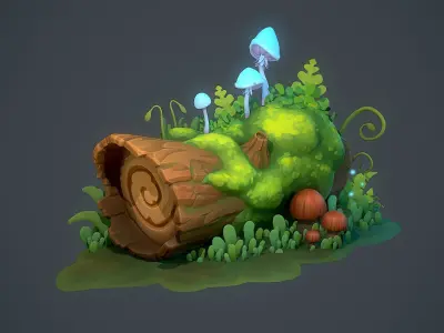 Stylish moss logs Low-poly 3D model