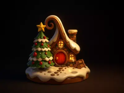 Whimsical Christmas Gingerbread Cottage Holiday Decor 3D print model