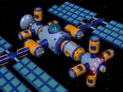 Stylized cartoon space orbital station 3D model