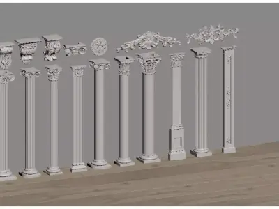 European classical style components Low-poly 3D model
