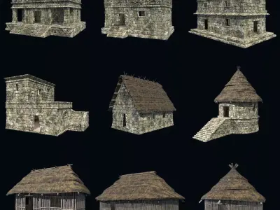 OLD ANCIENT HOUSE AZTEC MAYAN INCA STONE TEMPLE COLLECTION Low-poly 3D model