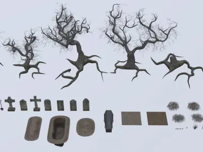 Low Poly Modular Cemetery Pack With PBR Materials Low-poly 3D model