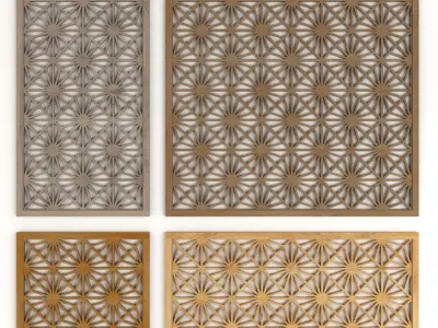Wood Arabic Islamic pattern decorative grill screens 4 3D Model Pack