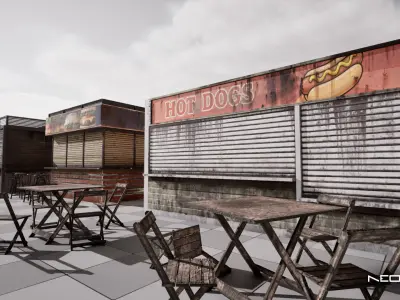 Post Apocalyptic Food Stalls Low-poly 3D model