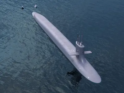  Military SSBN Submarine with Water Surface 