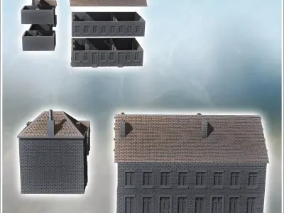 Set of modern houses with annex and fireplaces 6 - World War Two 3D print model