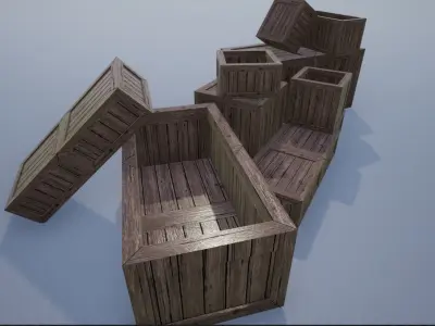 Wooden Crates Open and Closed Low-poly 3D model