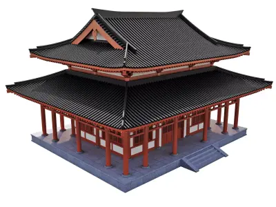 Japanese Temple Hall 3D model