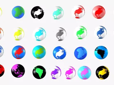 Bundle of 29 Solid Color 3D Globe Earth Models 3D Model Pack