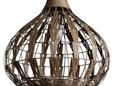 Retro Coffee Bamboo Rattan Pendant Light 3D model