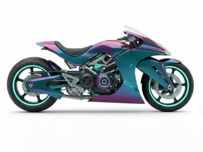 Cyberpunk Style Iridescent Electric Sportbike with Neon Accents Low-poly 3D model