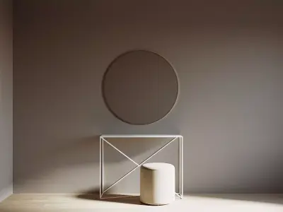 MODERN CONSOLE WITH MIRROR AND POUF Free 3D model