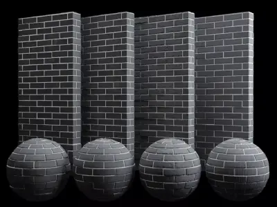 Black Brick Tiles Material PBR 200 x 200 cm Texture