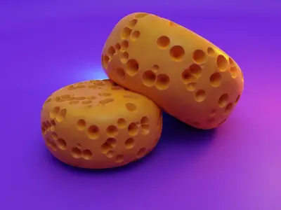 3d model of cheese with materials light and scene Free 3D model