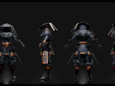 KURO RYU Stylized Samurai Character Blender Only Low-poly 3D model