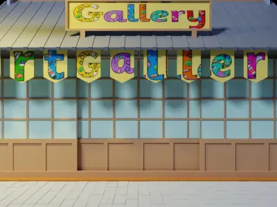 Low Poly Art Gallery Building Scene Low-poly 3D model