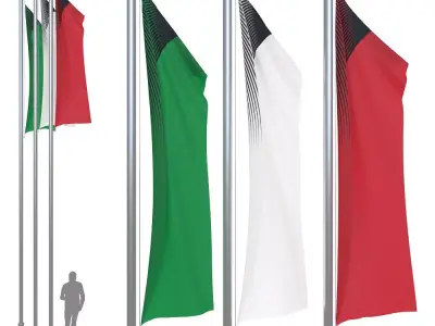 Flag set 1 pole flags 3D model
