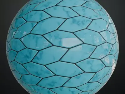Luxury Glossy Cyan Marble Shield Mosaic Tiles PBR Seamless Texture