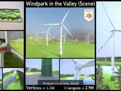 Windturbines H114m - H119m - H138m - H250m Canyon and Valley 3D Model Pack