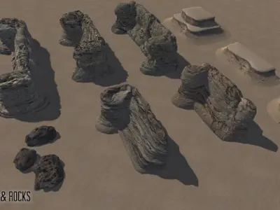 Natural Desert Cliffs - Modular Rocks Low-poly 3D model