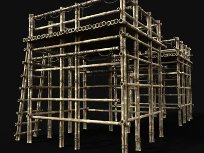 BAMBOO WATCHTOWER PLATFORM PIER LOG JUNGLE PORT CONSTRUCTION AAA Low-poly 3D model