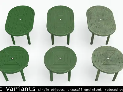 Garden Plastic Table Green - 3 Versions Low-poly 3D model