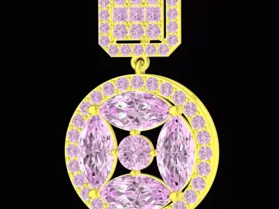 Luxury Pink Marquise Diamond Halo Pendant for Women 162A 3D print model