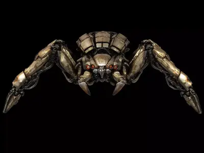 Mechanical Spider Post Apocalyptic Mech Creature Highpoly Game 3D print model