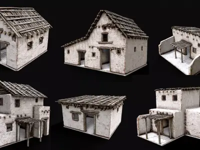 Low Poly Village White Clay House Collection 3D Model Pack