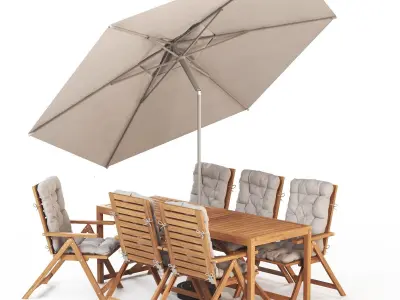 NAMMARO Table and 6 reclining chairs and umbrella IKEA 3D model