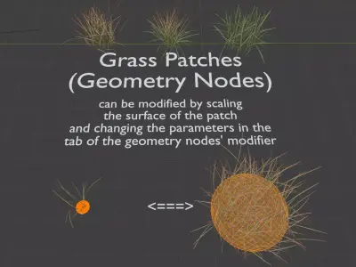 Grass and leaves package with 2 Geometry nodes for Blender Low-poly 3D model