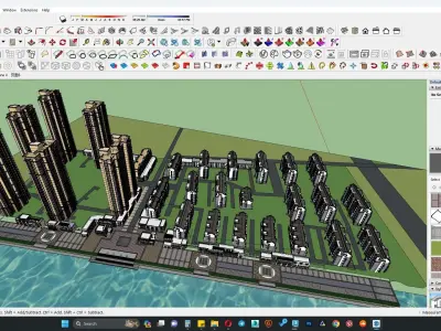 Apartment building cluster along row houses 3D model