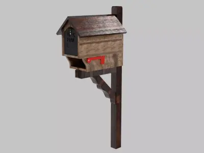 Wooden Mailbox Cover with Mailbox and Post Low-poly 3D model