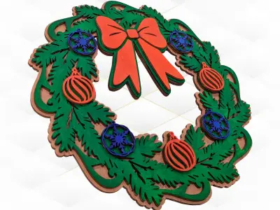 Christmas Decor Wreath laser cutting design 3D print model