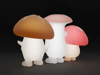 Indirect lighting for three mushroom brothers 3D model