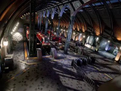 Victorian Train Station and Railroad Modular Set Low-poly 3D model