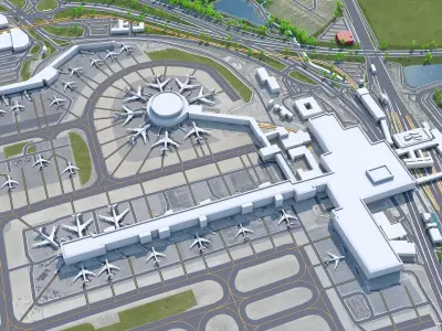 London Gatwick Airport 10km Low-poly 3D model